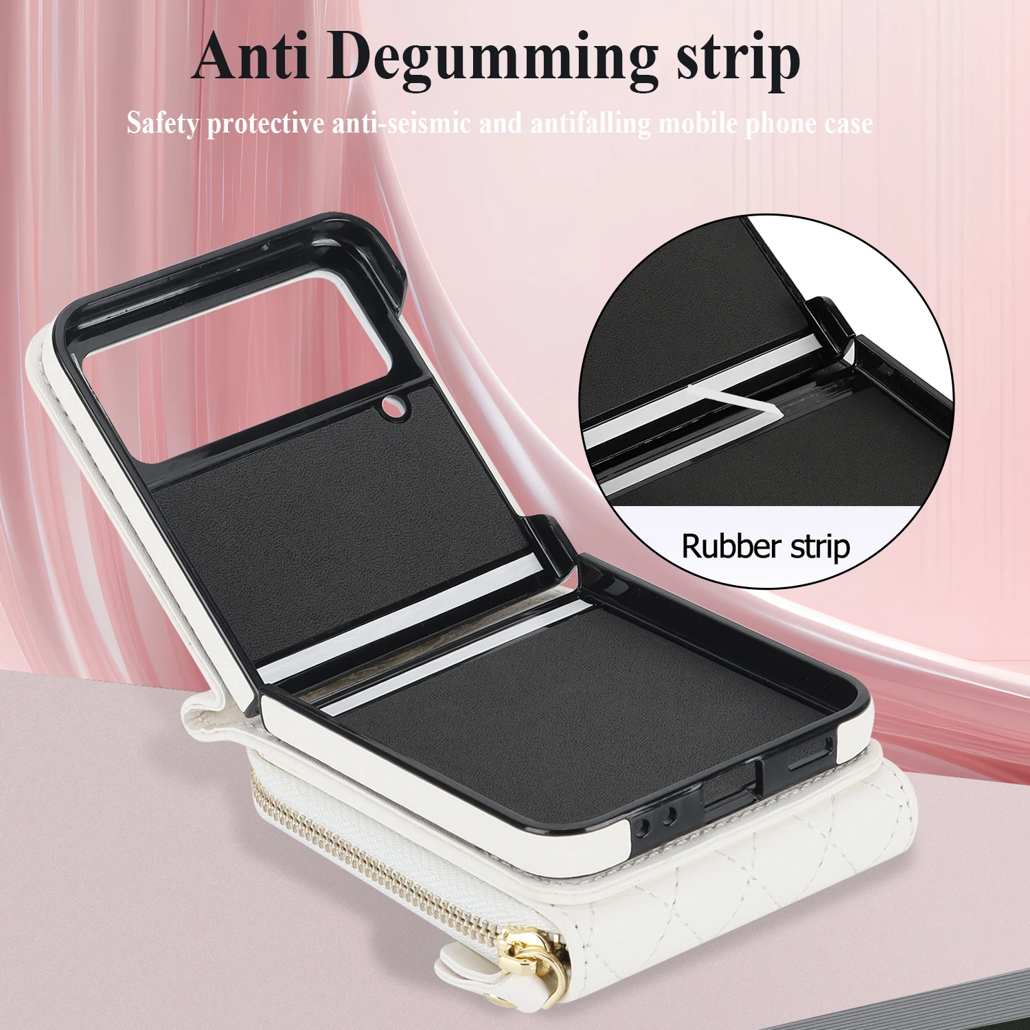 Funda de cuero con múltiples tarjetas y cremallera vista frontal