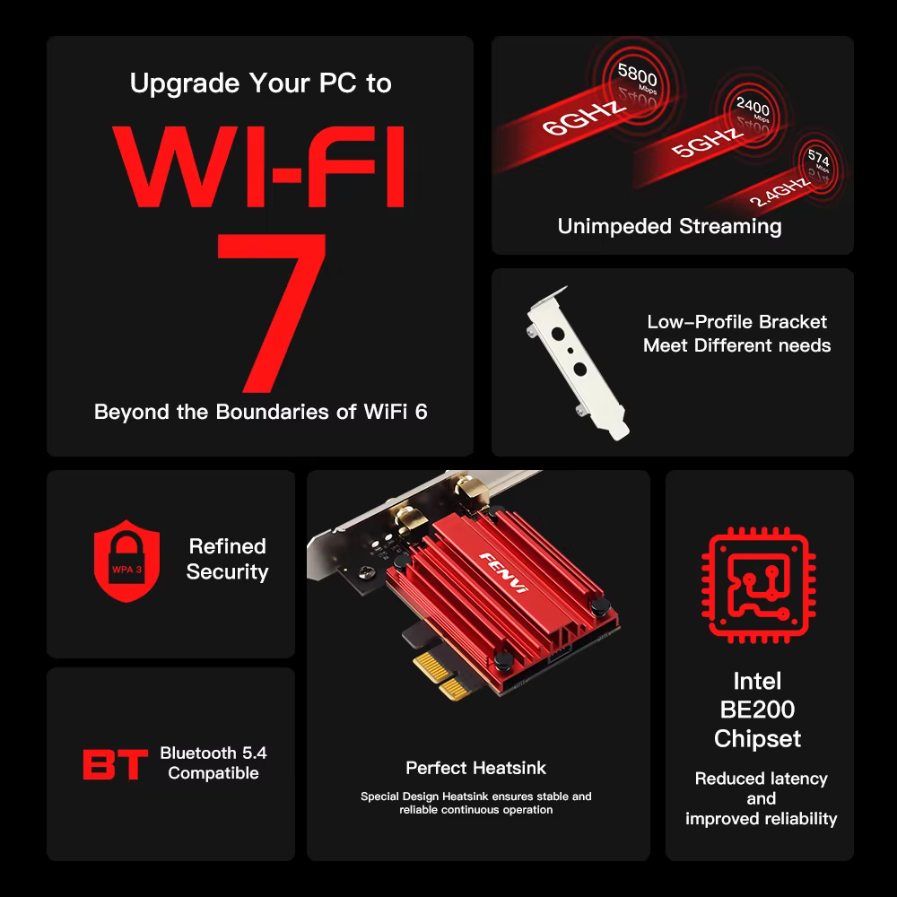 Adaptador WiFi 7 fenvi FV-BE200 vista frontal