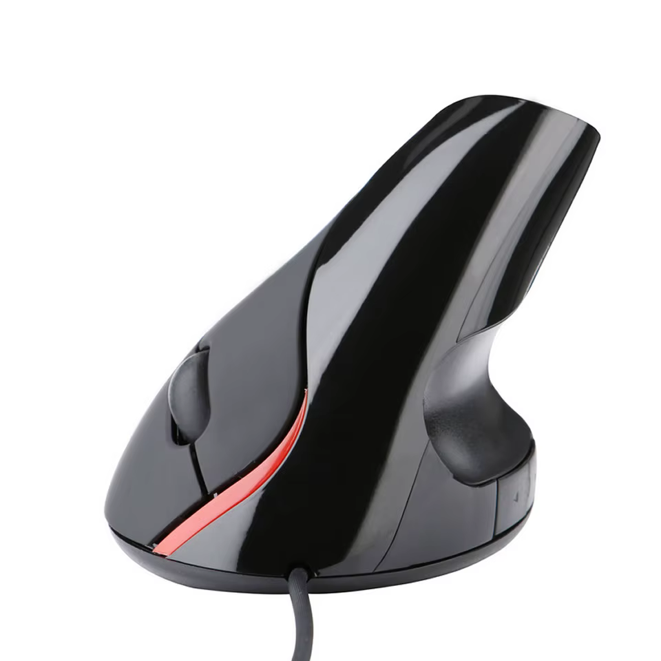 Ratón vertical ergonómico negro visto desde arriba