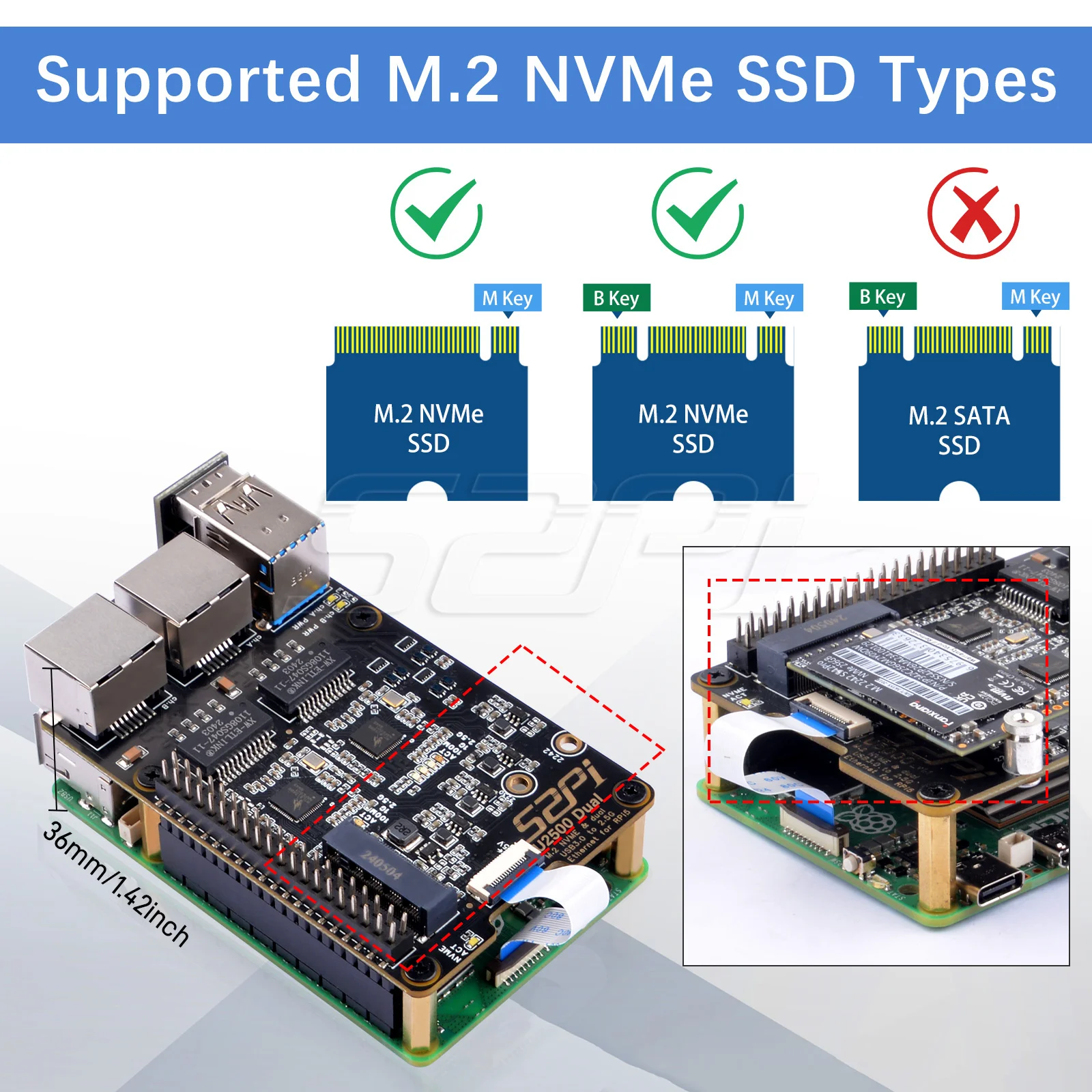 Adaptador M.2 NVMe a USB SuperSpeed Raspberry Pi Quinta Gen Dual - imagen 3