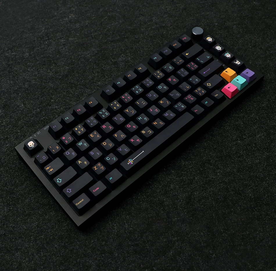 Conjunto de teclas PBT GMK Mictlán en perfil cereza mostrando el detalle de la sublimación