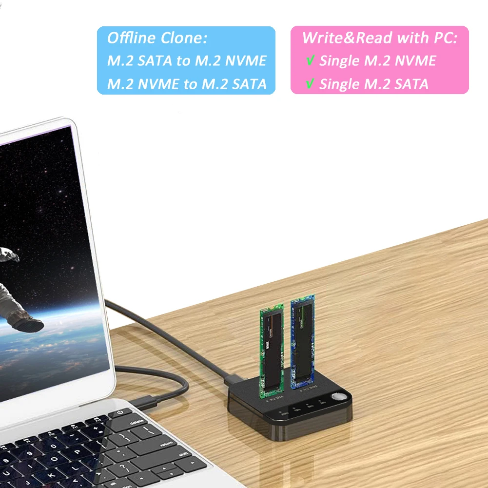 Clonador M.2 SATA/NVMe de doble bahía para disco duro con LED - imagen 2