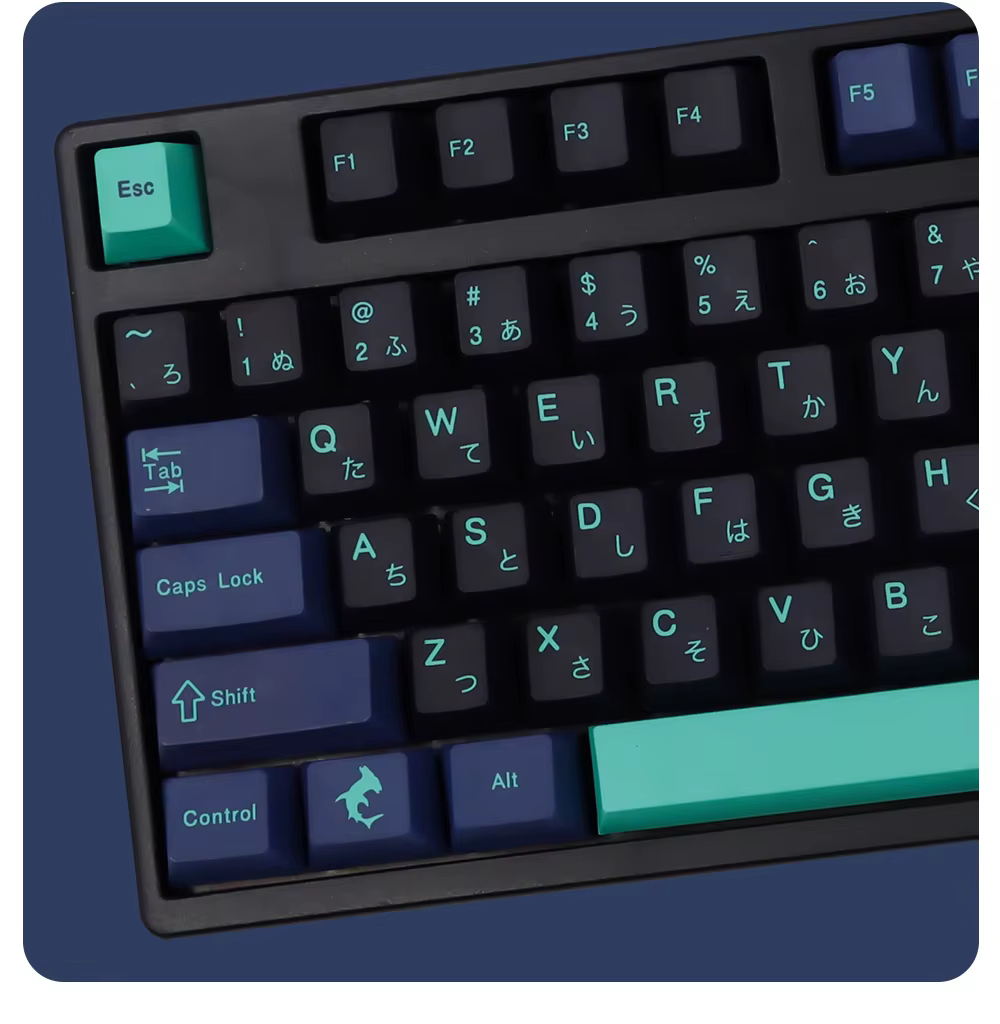 Detalle de keycaps con leyenda bilingüe