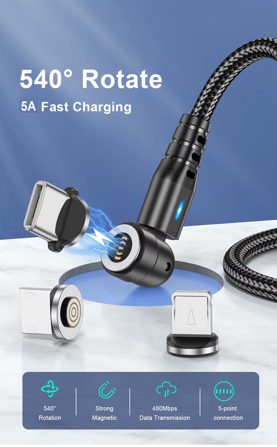 Cable magnético USLION 540 USB-C mostrando conexión magnética