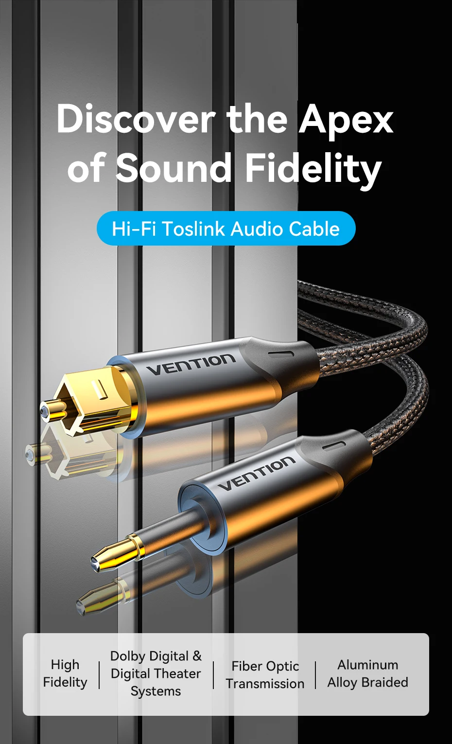 Cable óptico Toslink Vention en uso