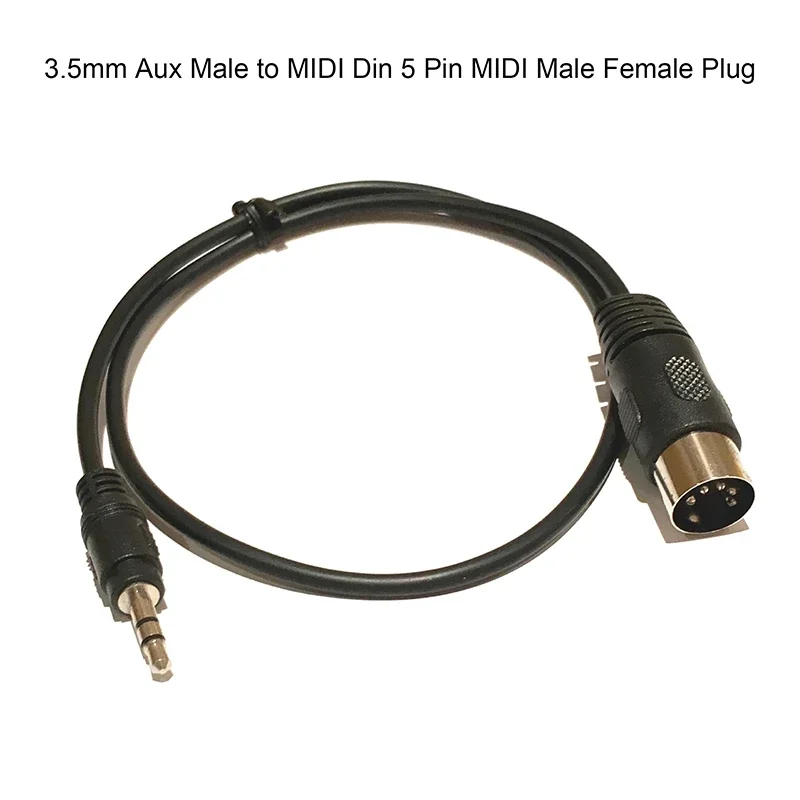 Cable de audio estéreo 3,5mm a MIDI vistas lateral y conectores