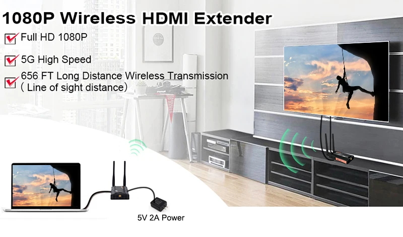 Vista del transmisor y receptor HDMI inalámbrico