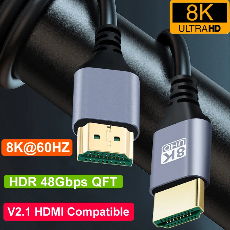 Cable HDMI trenzado visto desde el conector macho