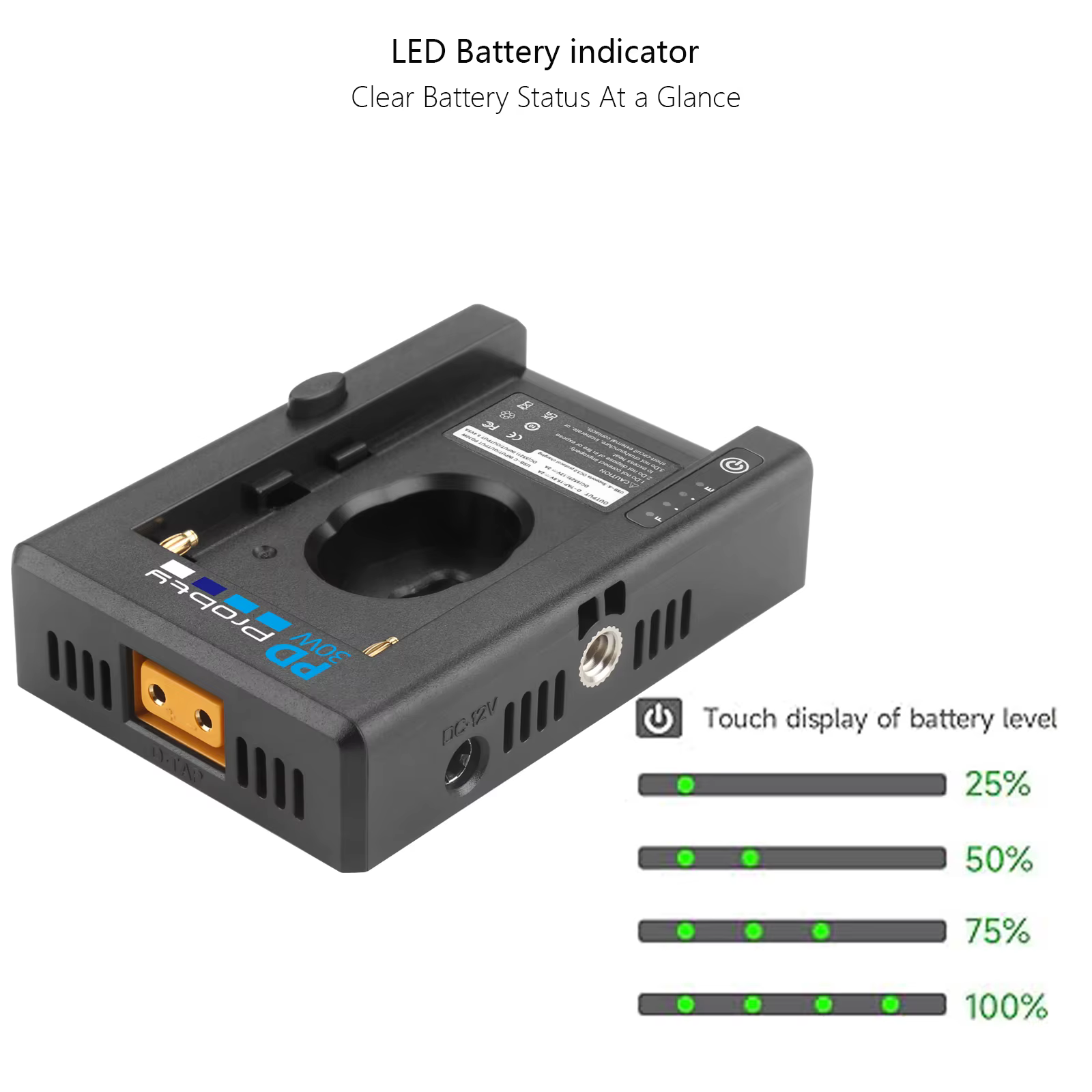 Adaptador Batería NP-F PD 30 W con Zapata Fría y Rosca 1/4 para Cámara - imagen 4