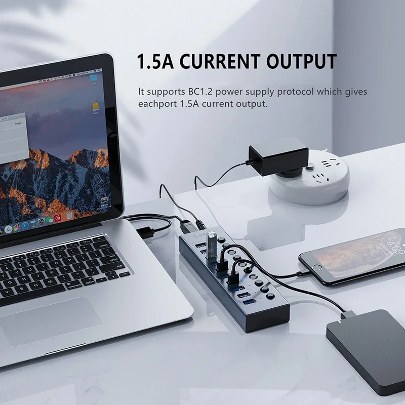 ORICO Hub USB 3.0 con interruptor y adaptador para portátil - imagen 3