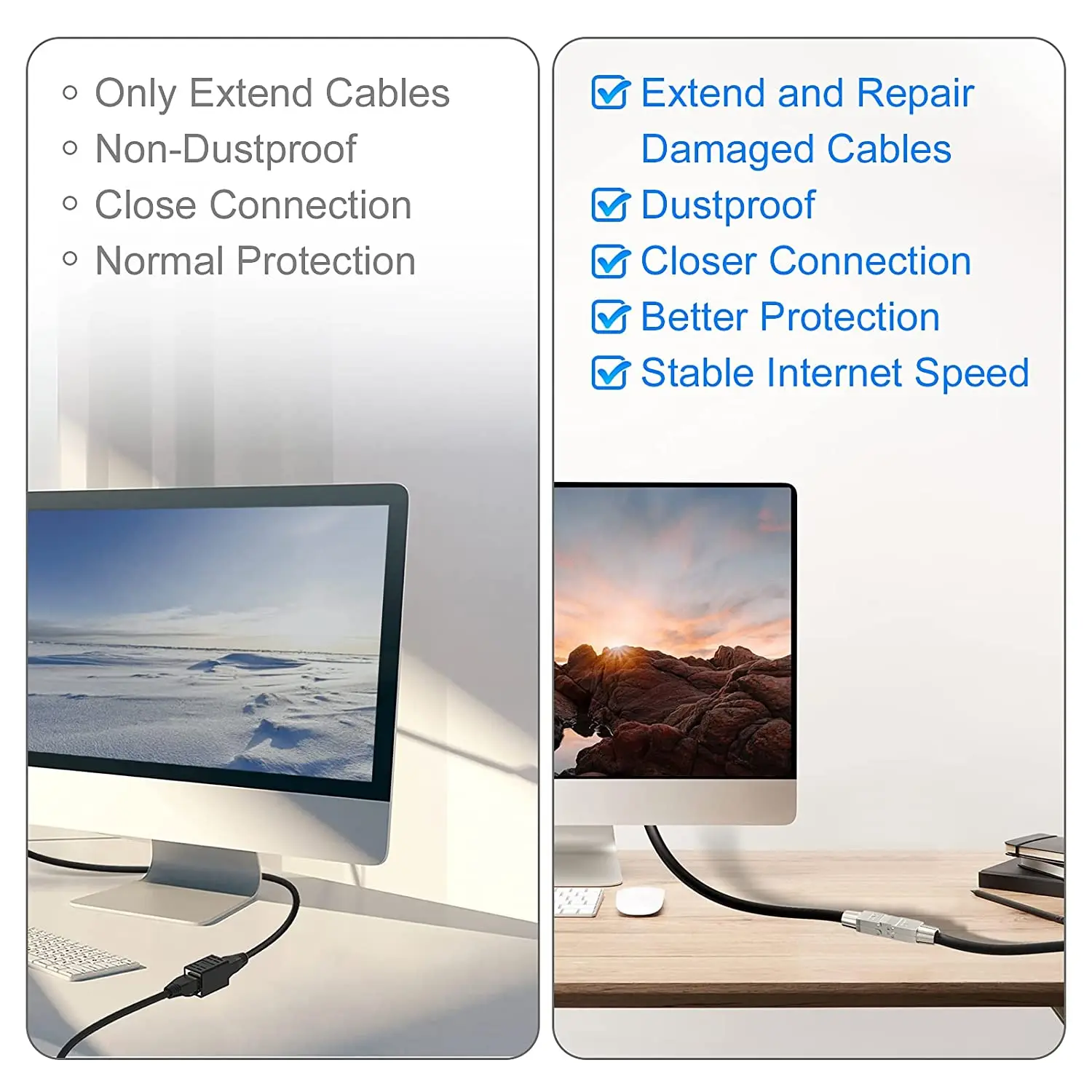 Conector ZoeRax LSA conectado a un cable Ethernet en uso
