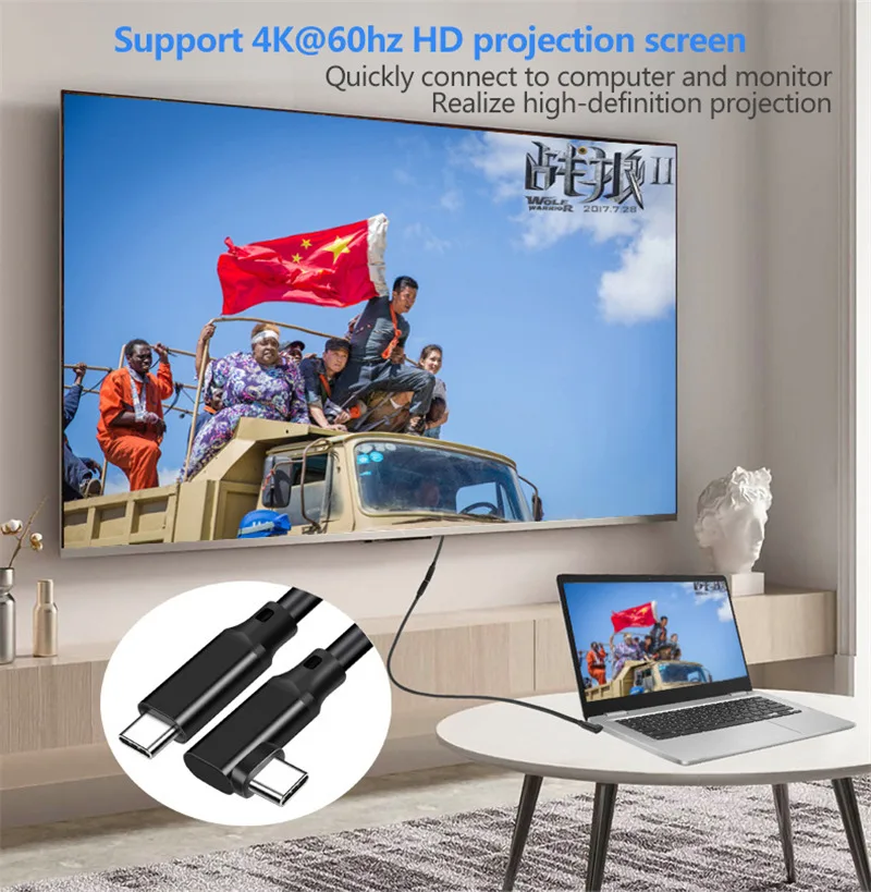 Cable USB C conectado a televisor 4K
