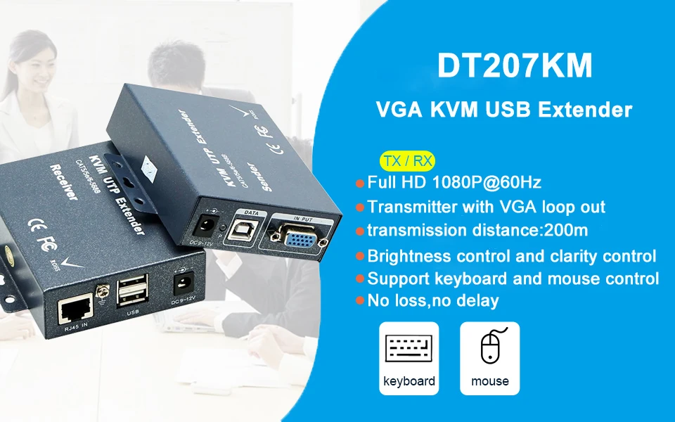 Extensor VGA KVM transmisor y receptor