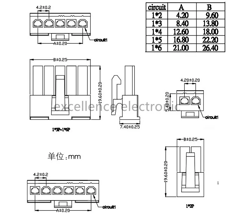 Conector 5557 macho 5 pines vista frontal