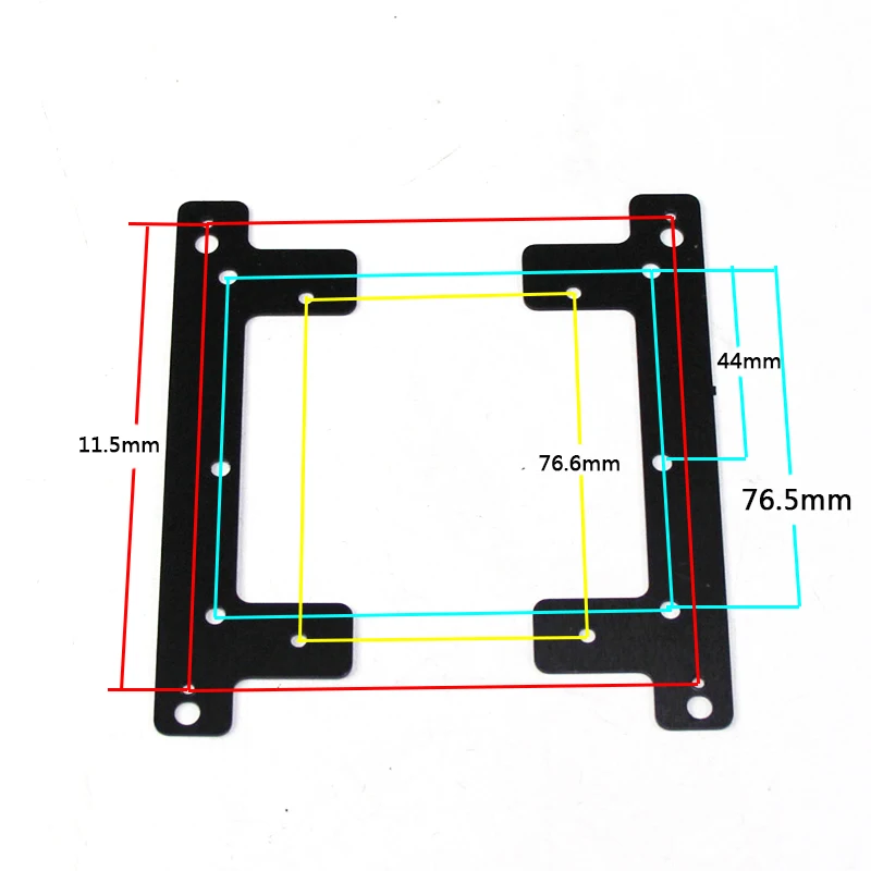 Vista frontal del soporte mostrando el diseño de las ranuras para tornillos