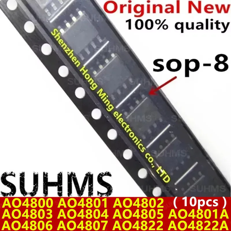 Vista frontal del chipset AO4800 serie SOP‑8