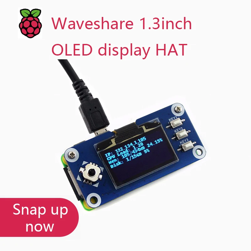 HAT OLED Waveshare 1,3" para Raspberry Pi 3B/Zero/2B/Zero W