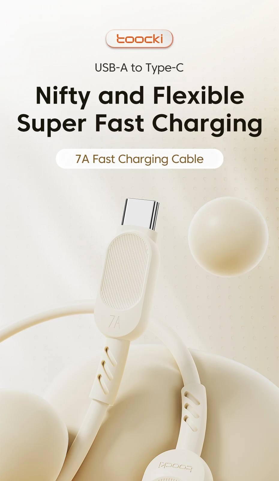 Cable Toocki USB tipo C mostrando su conector y trenza