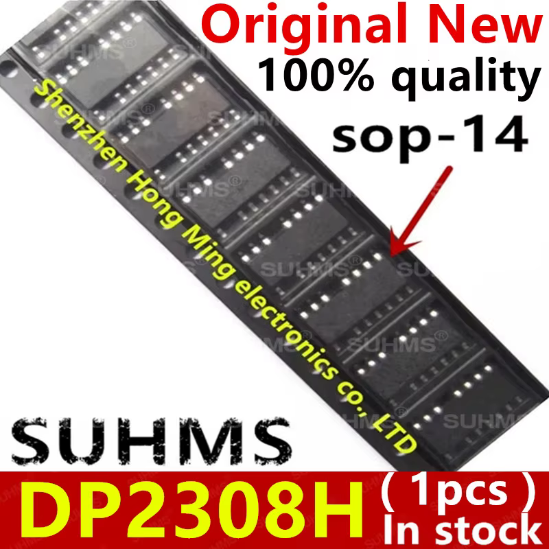 Vista frontal del chip DP2308H en su encapsulado SOP-14
