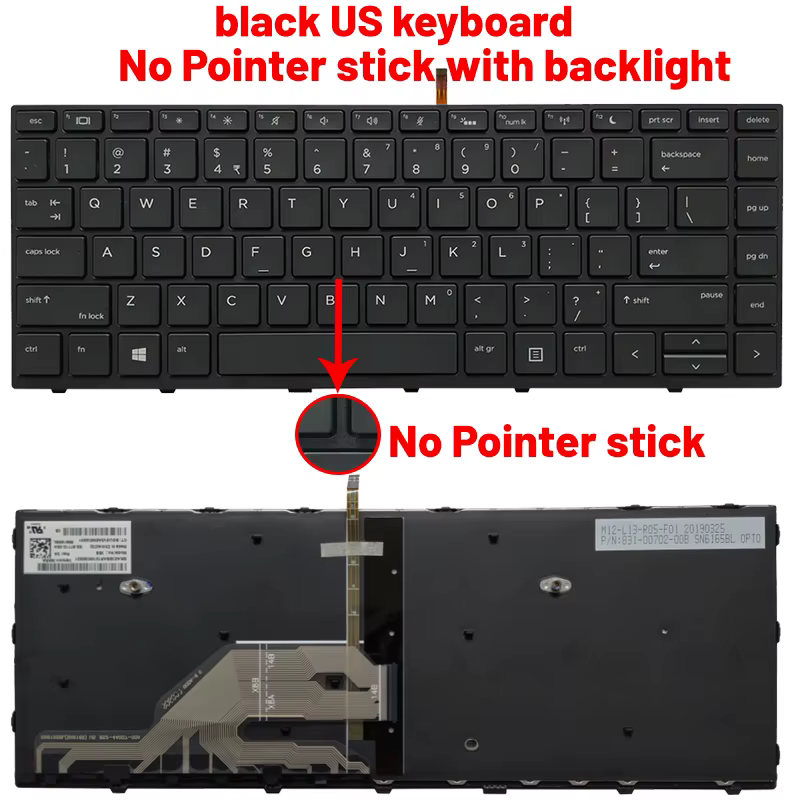 Vista frontal del teclado