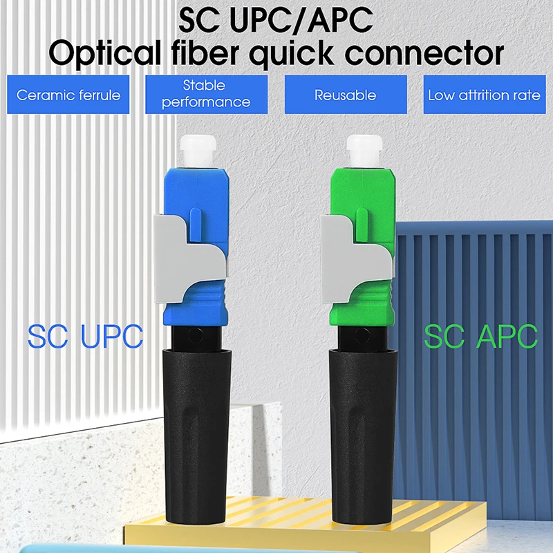 Conector rápido de fibra óptica visto desde ángulo superior