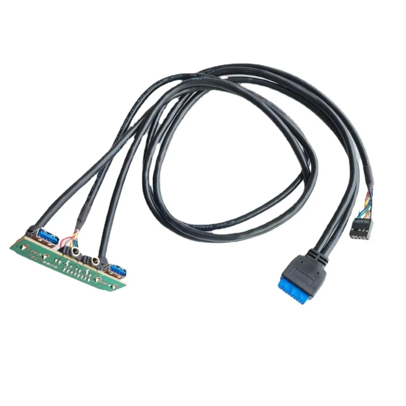 Vista frontal del adaptador con conectores de audio y USB