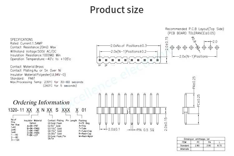 Cabezales de pin chapados en oro para protoboard
