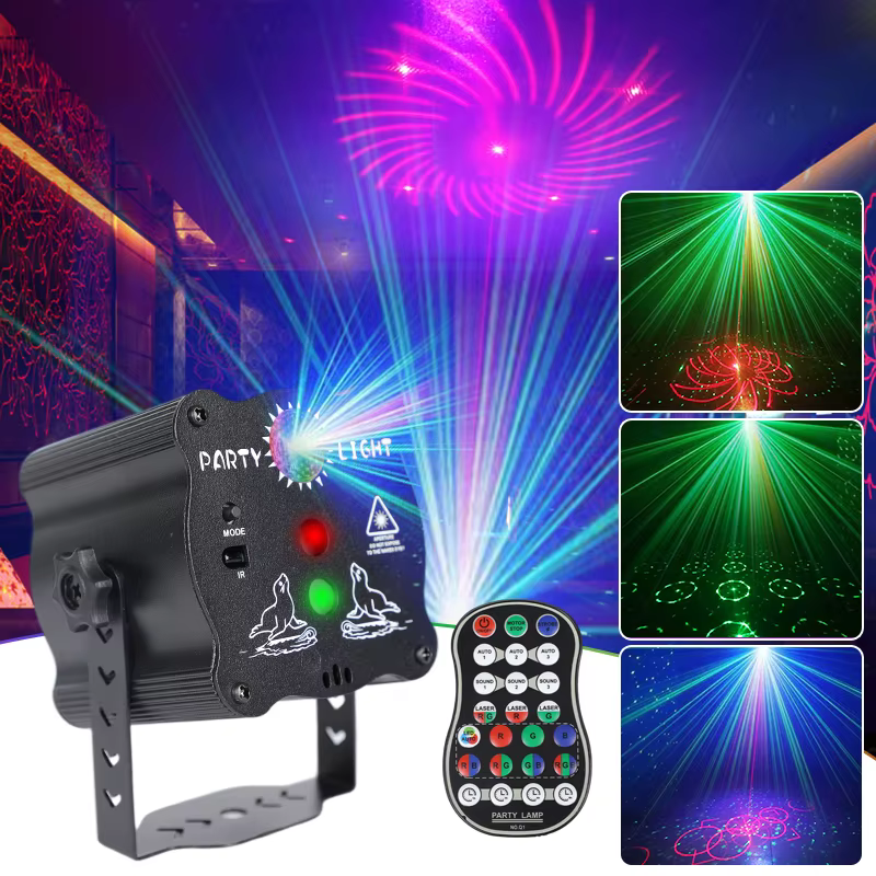 Luz disco LED RGB con láser en funcionamiento