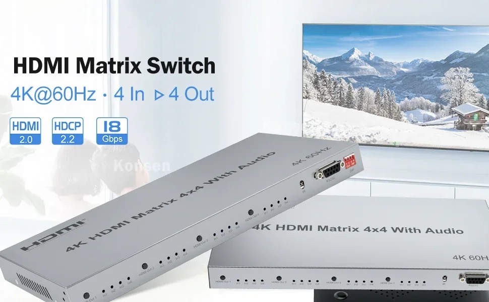 Conmutador de matriz HDMI 4x4 vista frontal