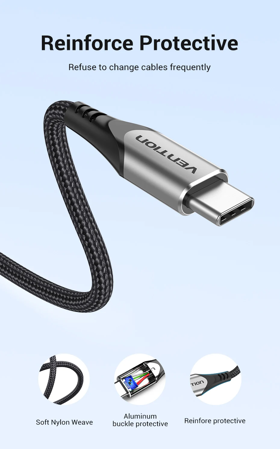 Cable reforzado Vention duración prolongada