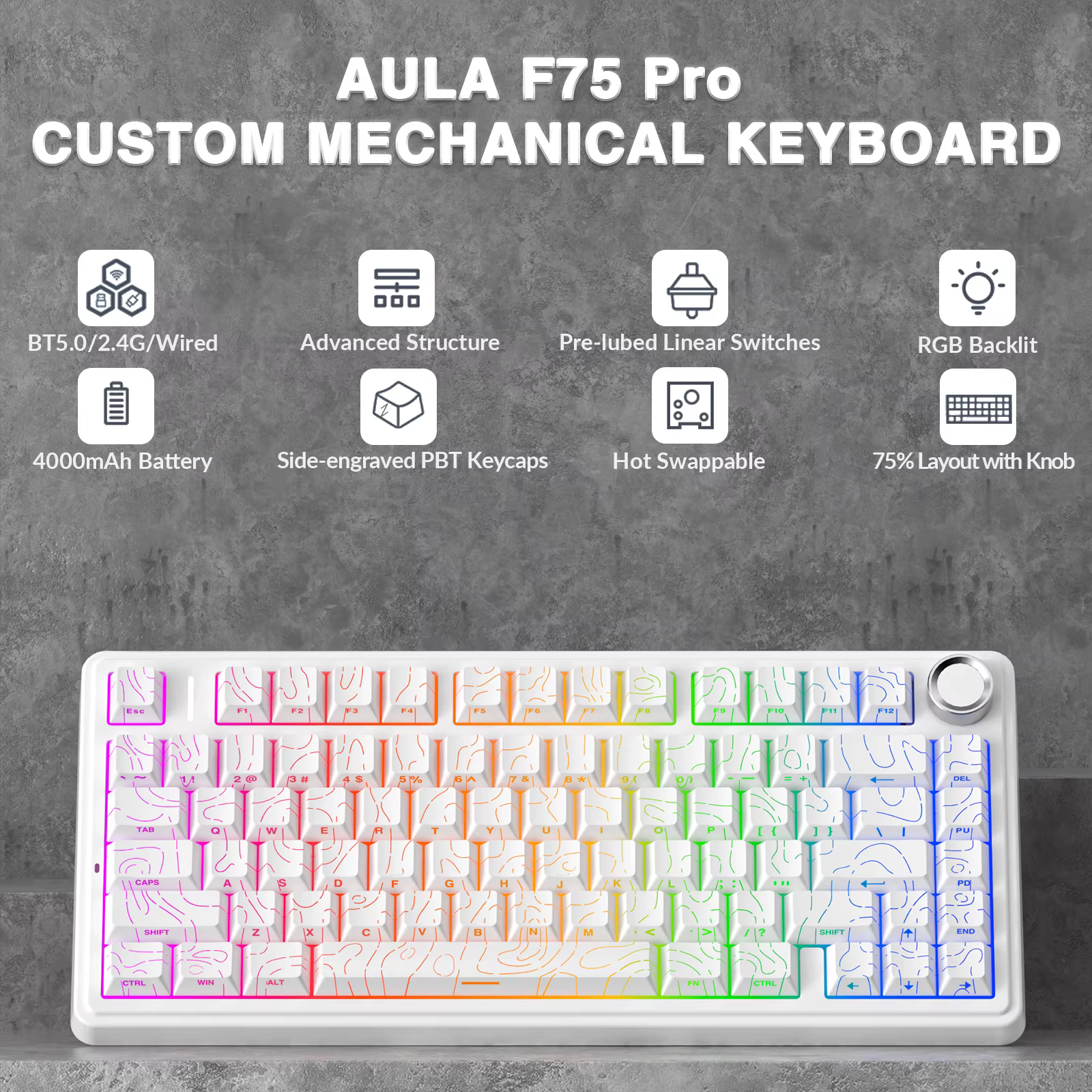 AULA F75 Pro – Teclado mecánico inalámbrico RGB para videojuegos
