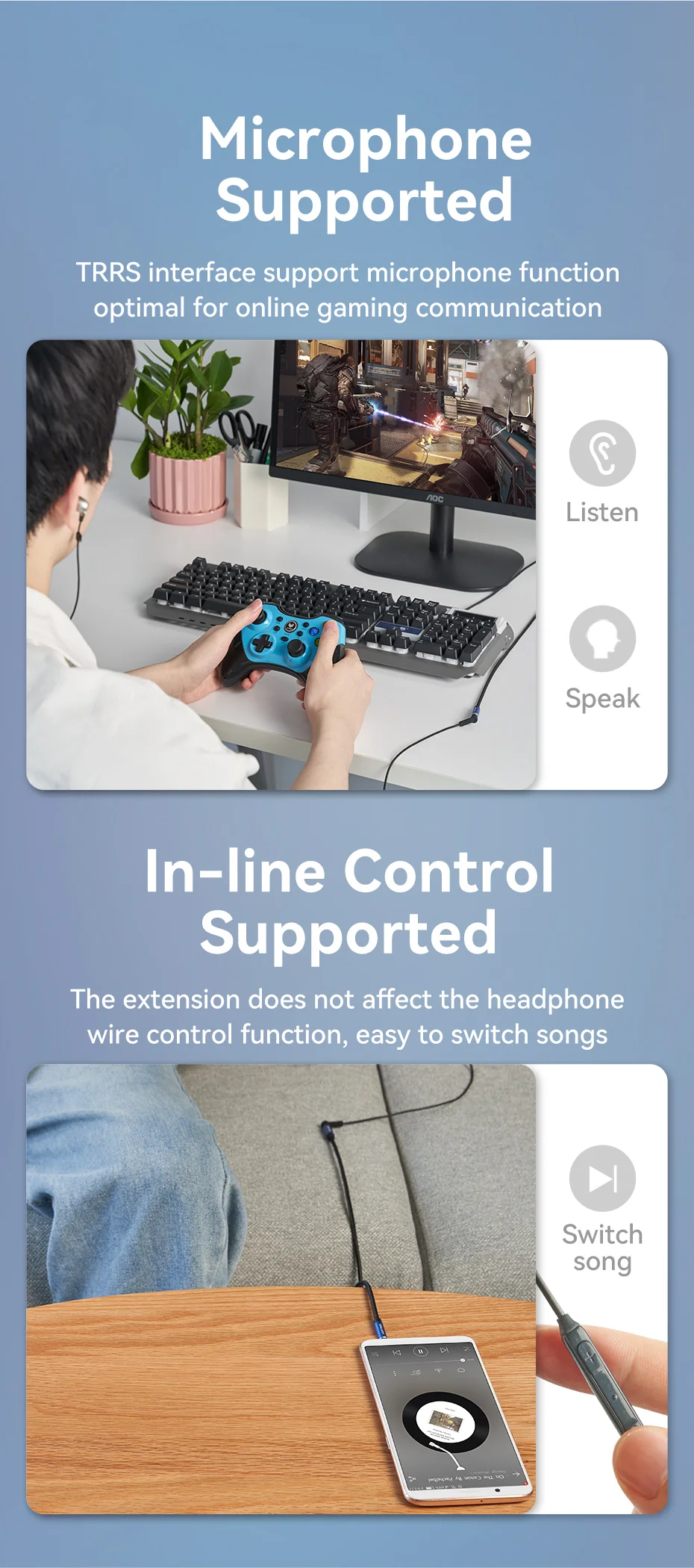 Compatibilidad con micrófono y control