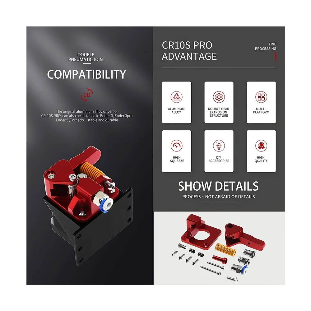 Extrusora de doble engranaje Ender 3 v2 Eje de motor mejorado de 20 mm, compatible con la impresora 3D Ender 3 Pro CR10 Series Unidad de filamento de TPU - imagen 3