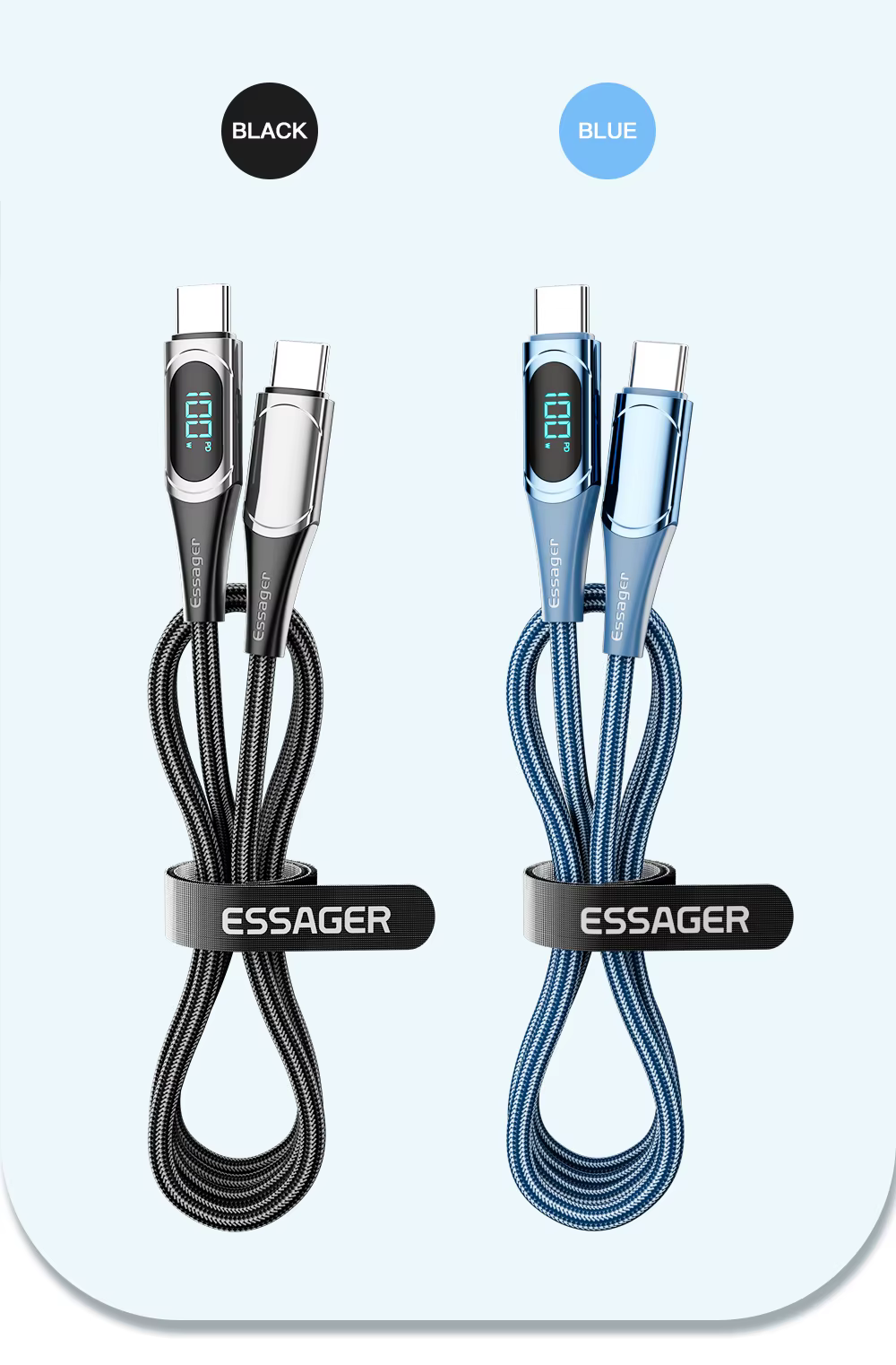 Detalle del conector USB‑C reforzado con trenza de nailon