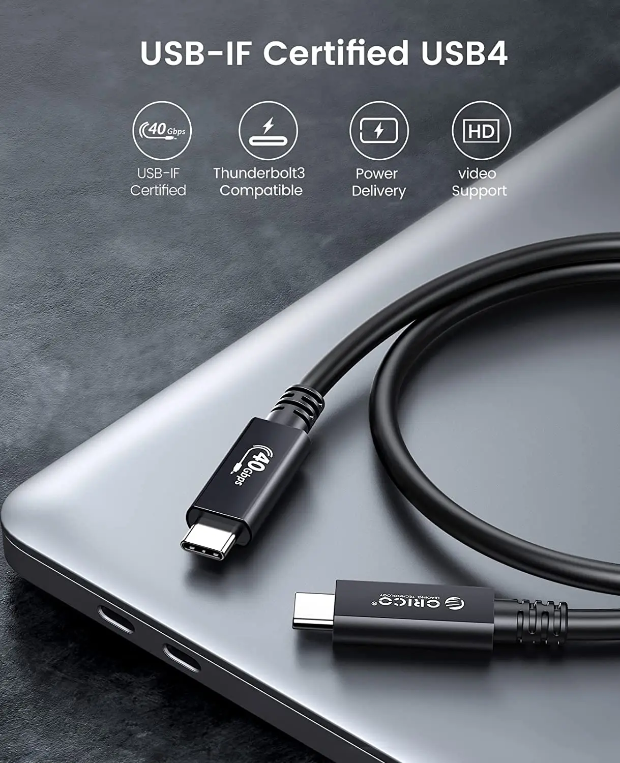 Cable conectado a un MacBook y un monitor 8K