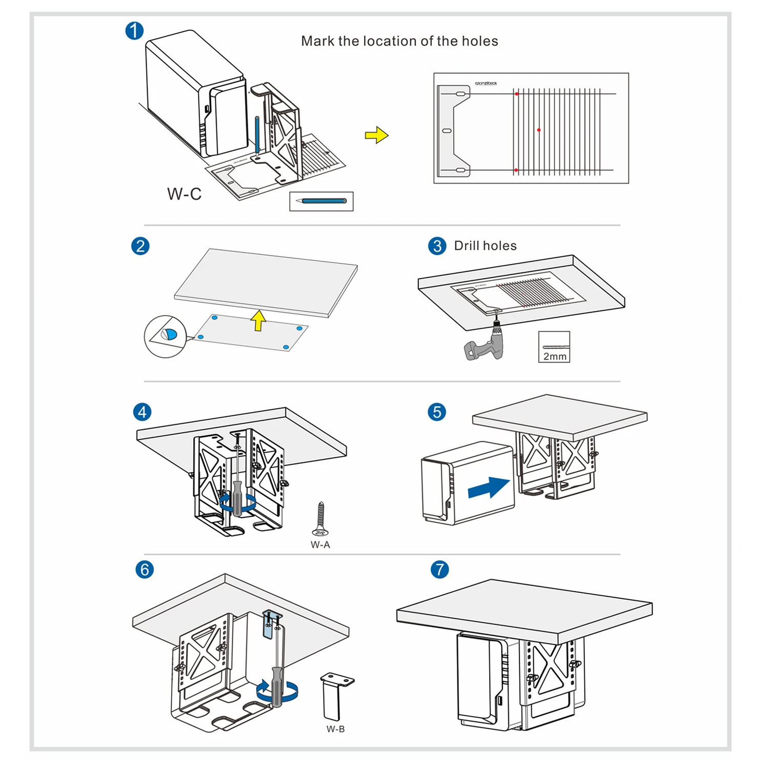 Soporte montaje ajustable bajo escritorio Monzlteck para PC NAS CPU UPS - imagen 5