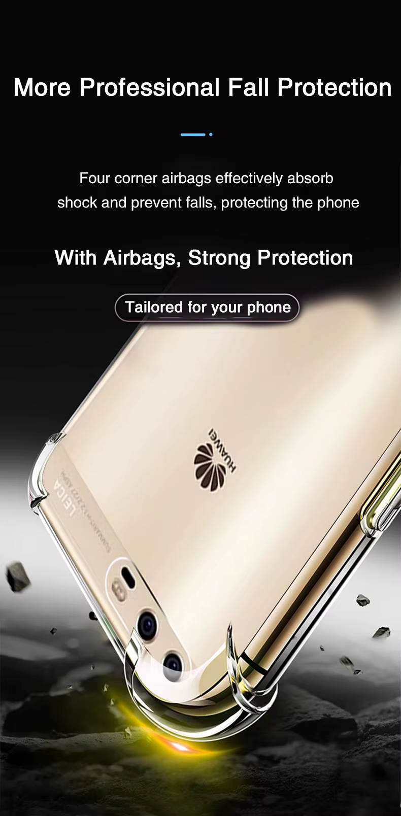 Funda transparente mostrando el diseño del Huawei P10 Plus