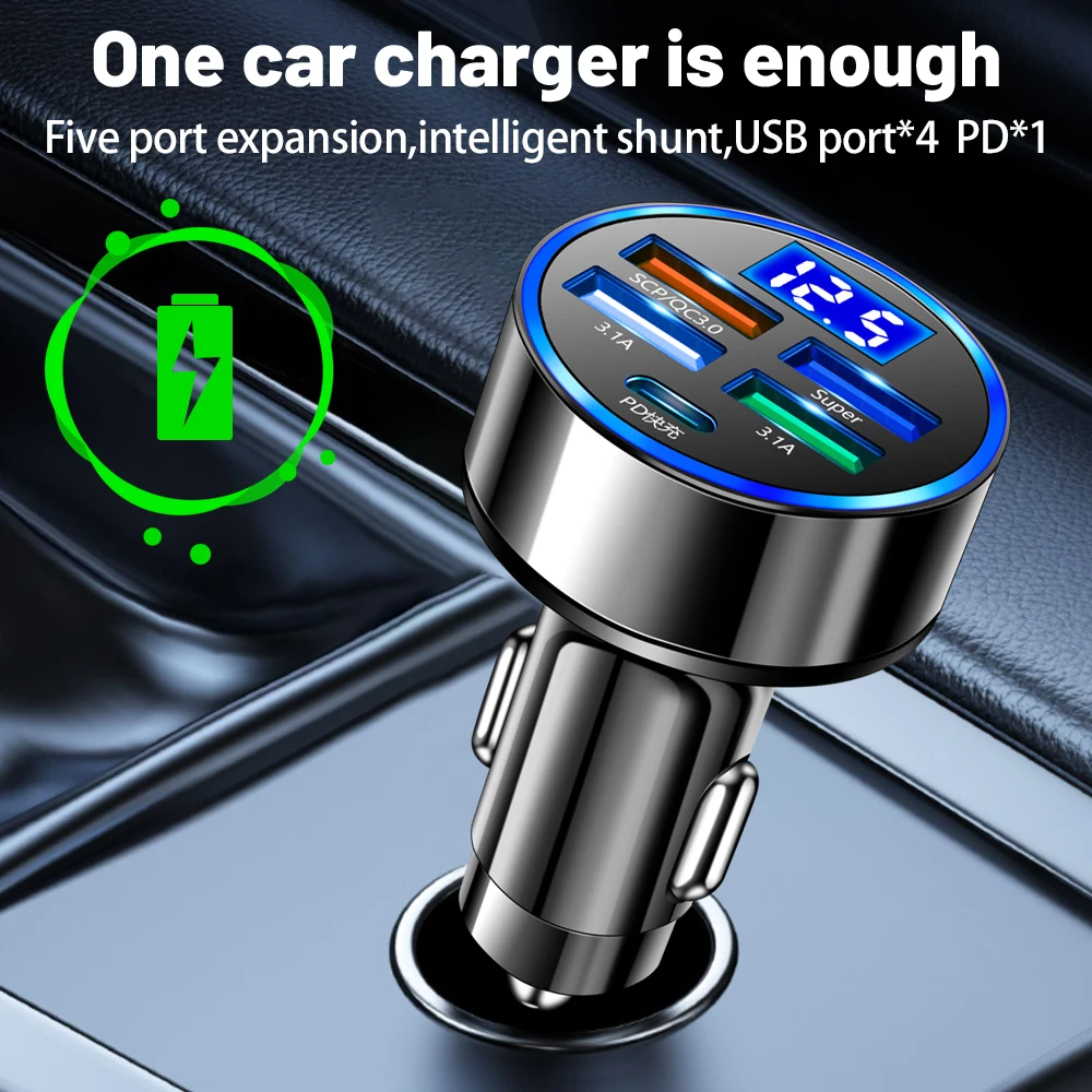Cargador de Coche 5 puertos USB-C PD QC3.0 iPhone Samsung Huawei Xiaomi - imagen 3