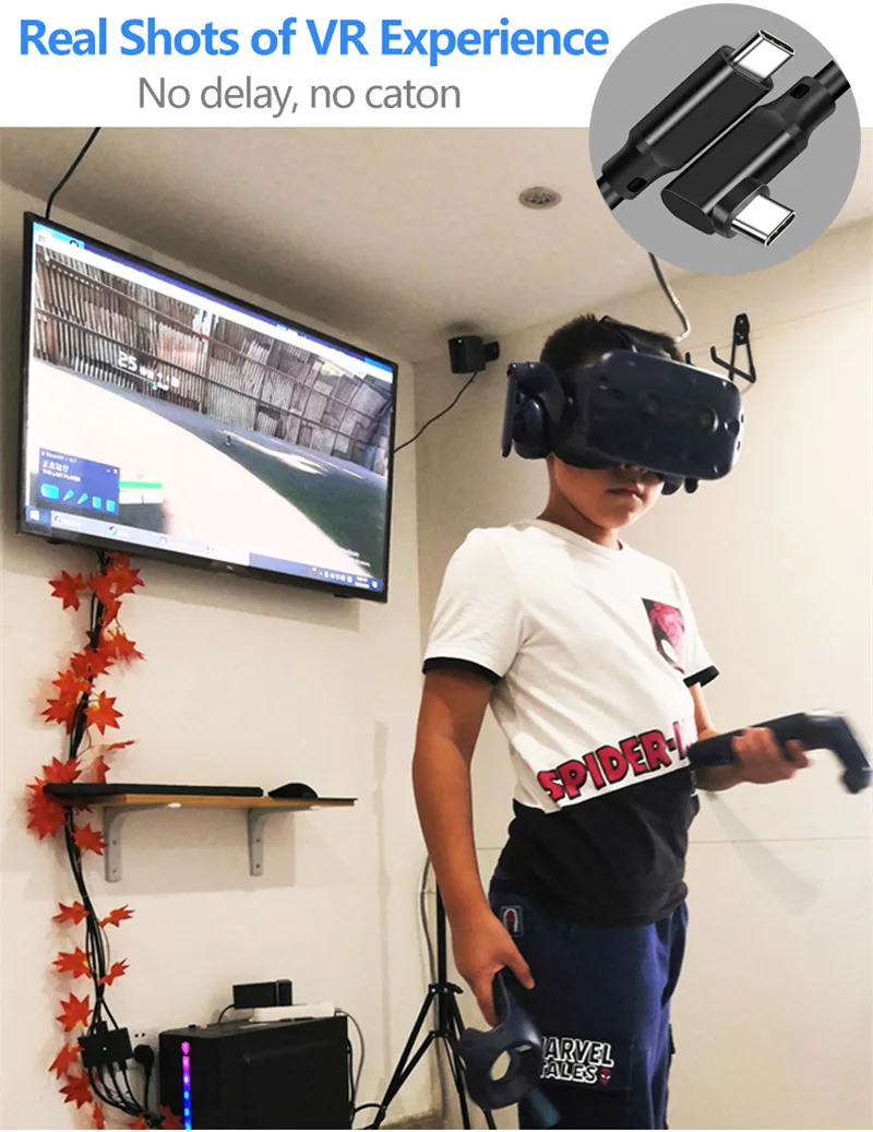 Cable USB C conectado a gafas VR