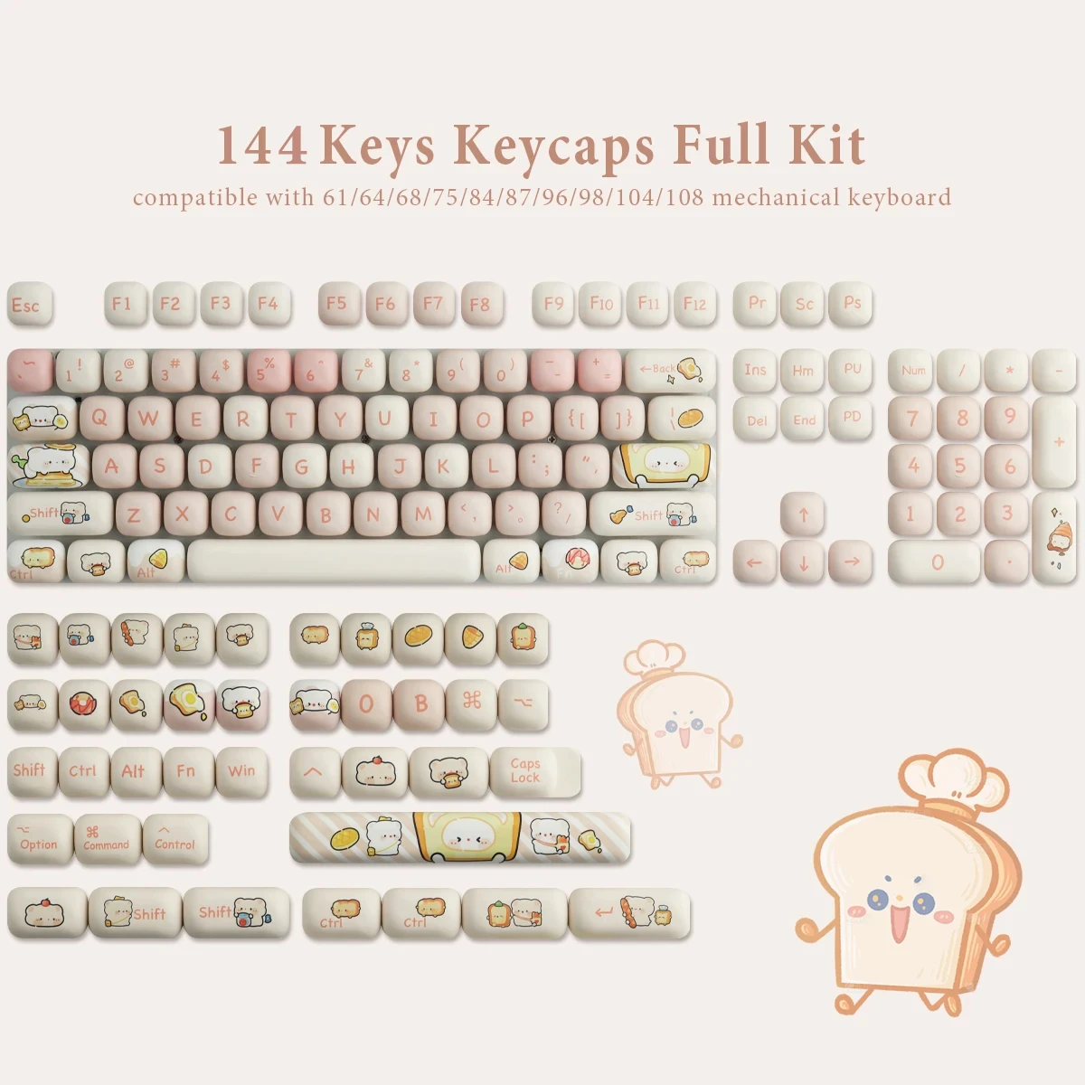 Bread Bear Teclas PBT para teclado mecánico MX, perfil redondeado rosa - imagen 2