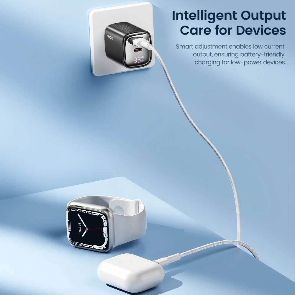 Toocki Cargador USB-C GaN 33W Pantalla Digital iPhone Samsung - imagen 5