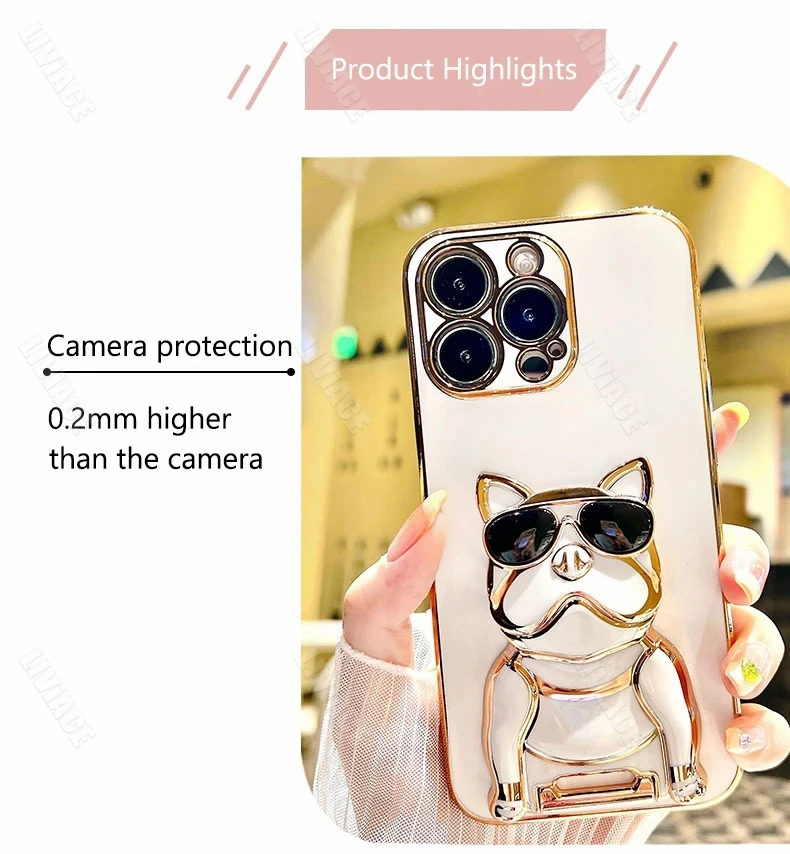 Vista frontal de la funda abierta mostrando el compartimento para gafas