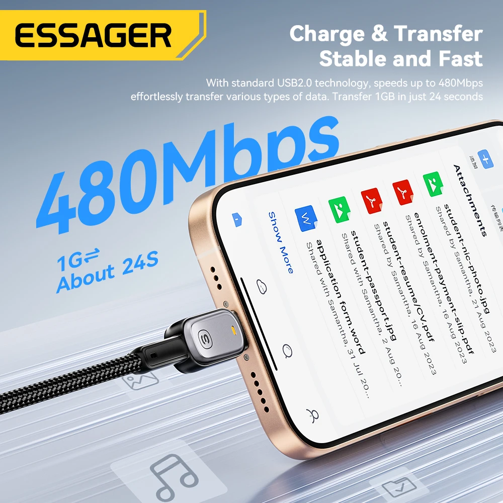Essager Cable USB-C a USB-C 100 W PD con indicador LED - imagen 3