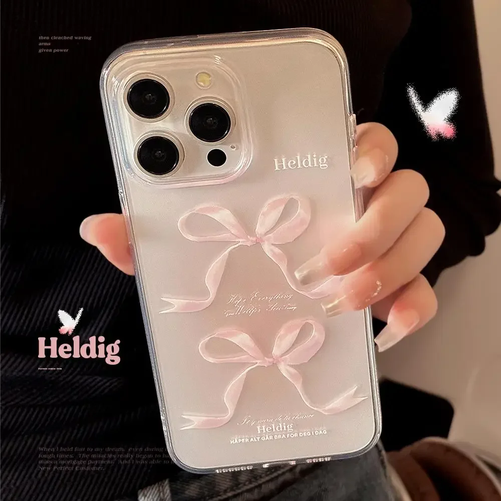Funda transparente con lazo rosa para iPhone