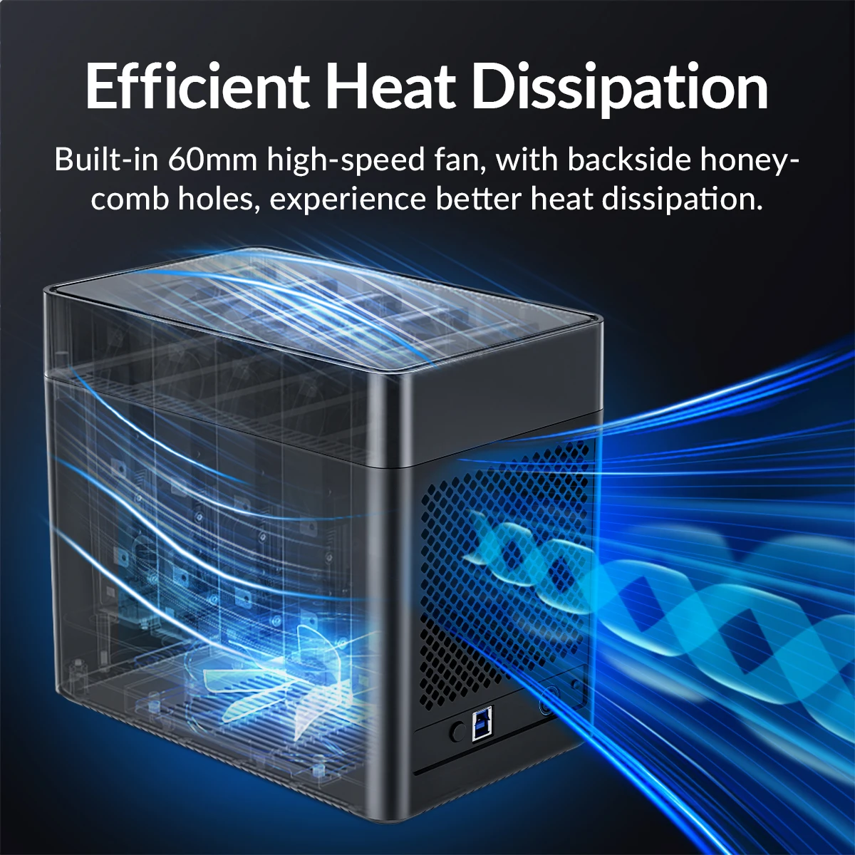 Caja ORICO vista superior con todos los bahías