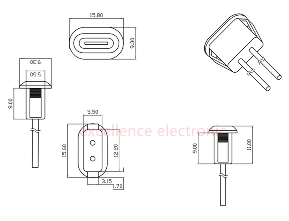 Conector USB-C impermeable vista frontal