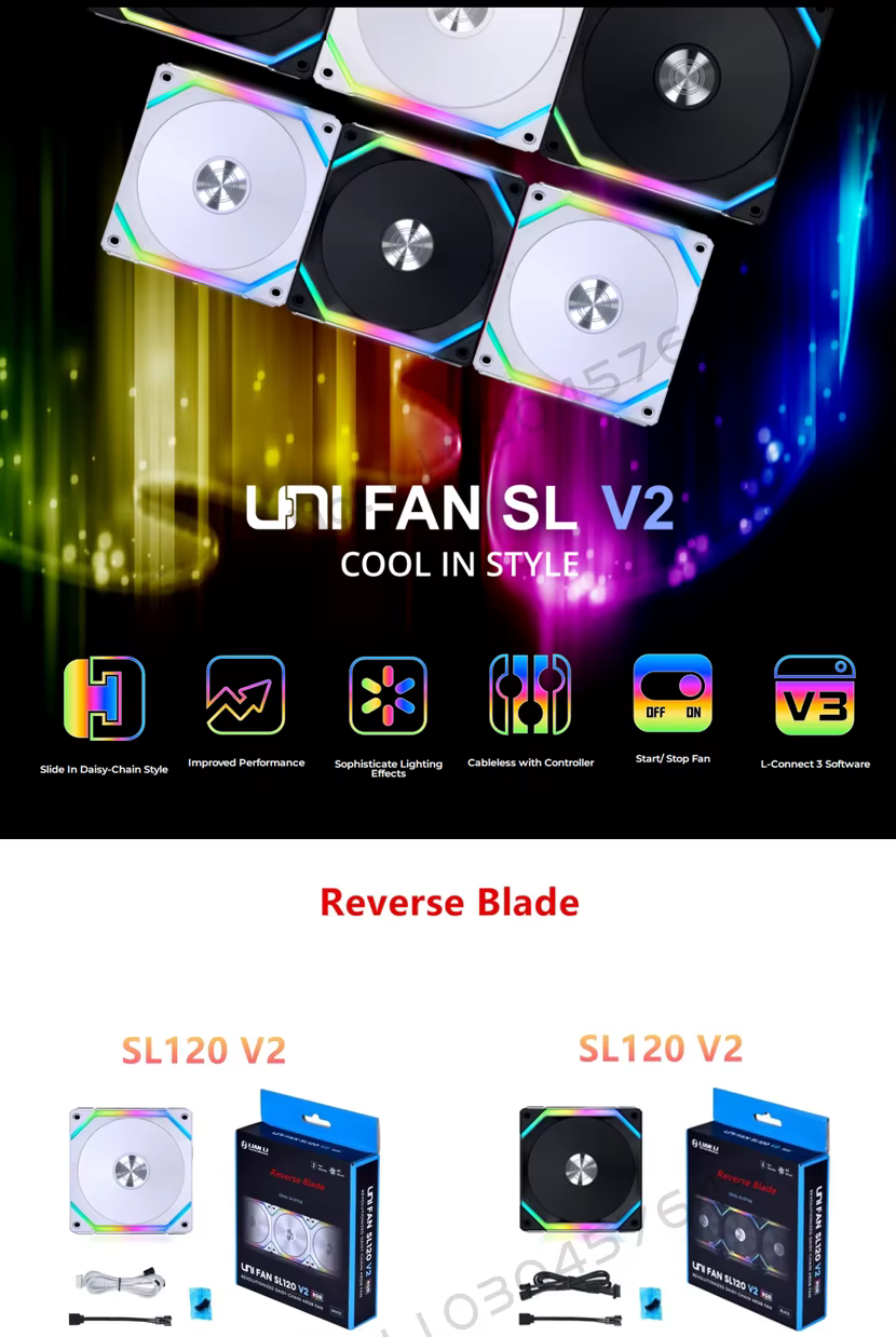 Ventilador LIAN LI UNI FAN SL V2 vista frontal con RGB