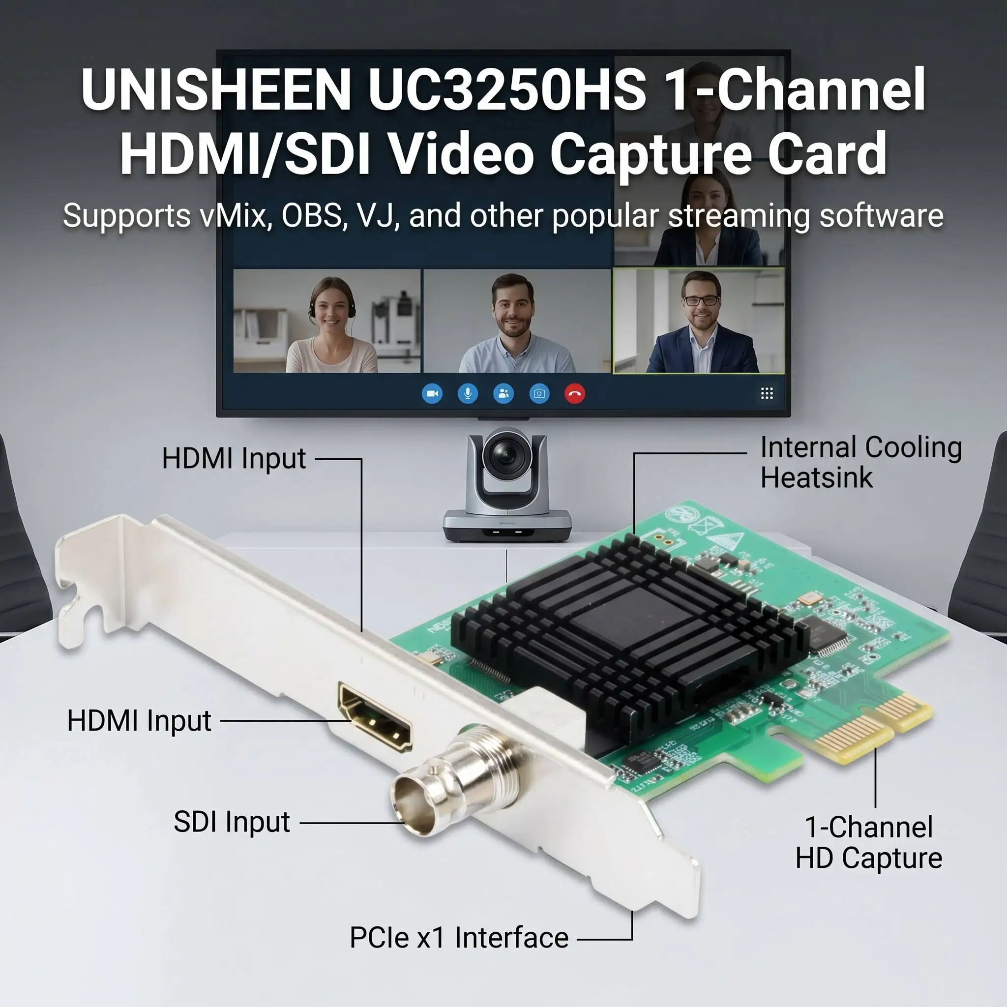 UNISHEEN Capturadora PCIe HDMI SDI 1080P para Streaming vMix OBS - imagen 5