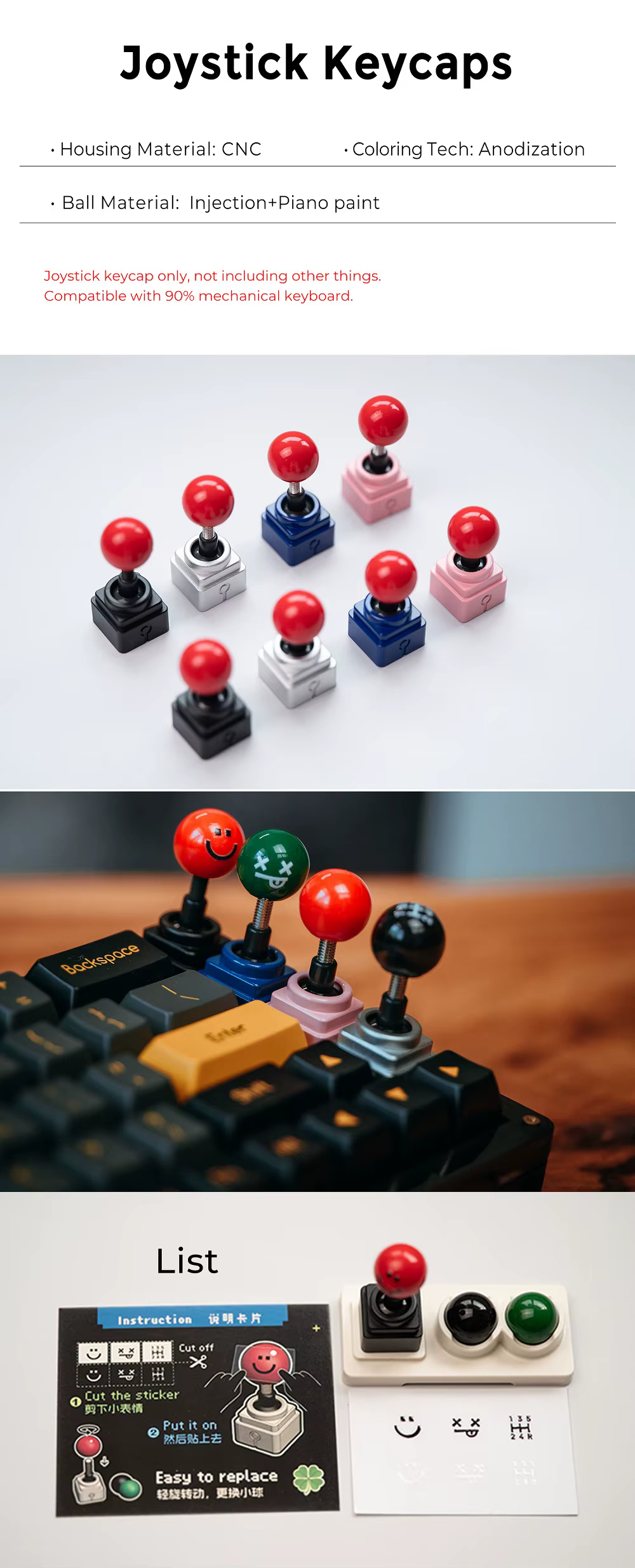 Detalle de las bolas de joystick incluidas