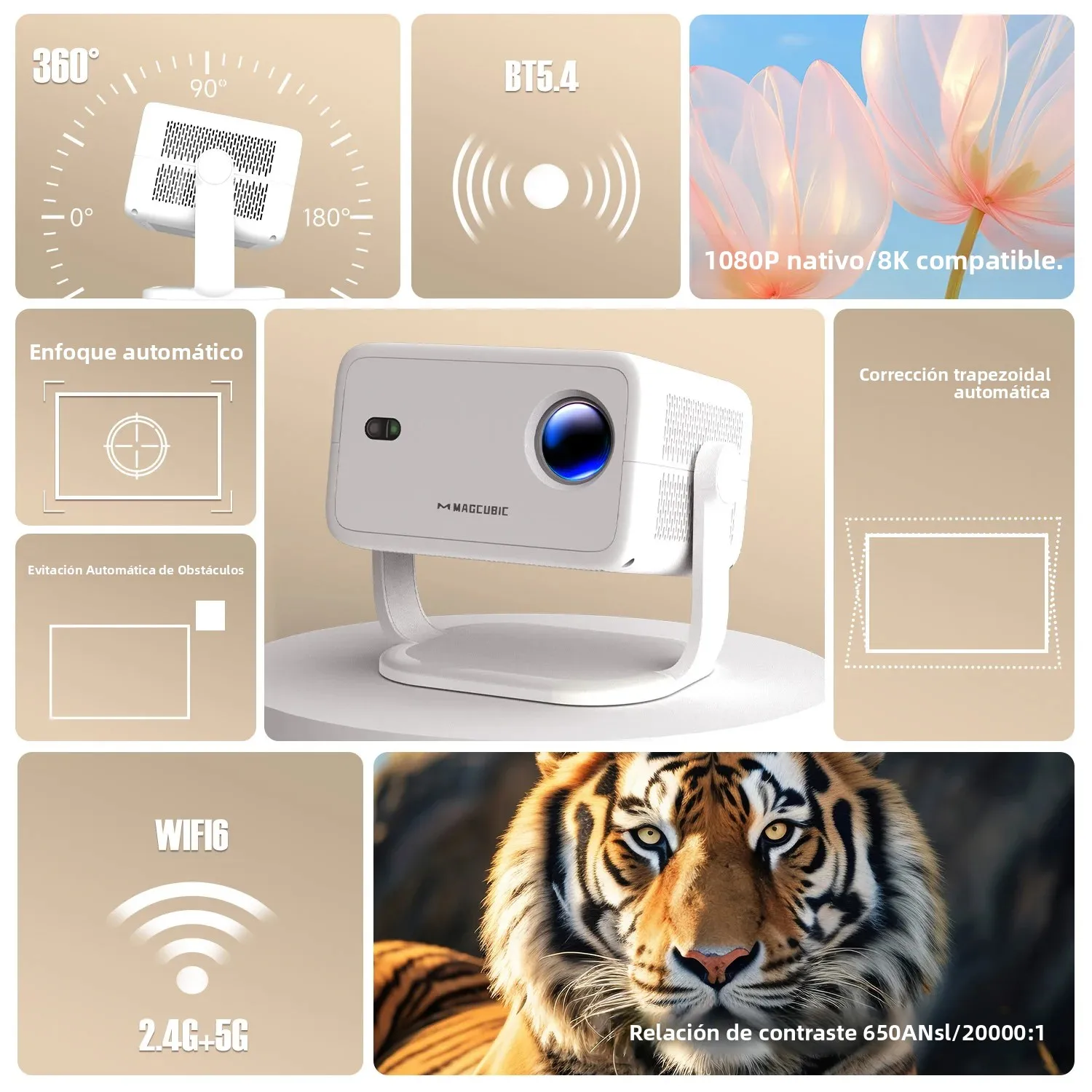 Magcúbico Nativo Proyector portátil 4K Android 11, 360 y enfoque - imagen 5